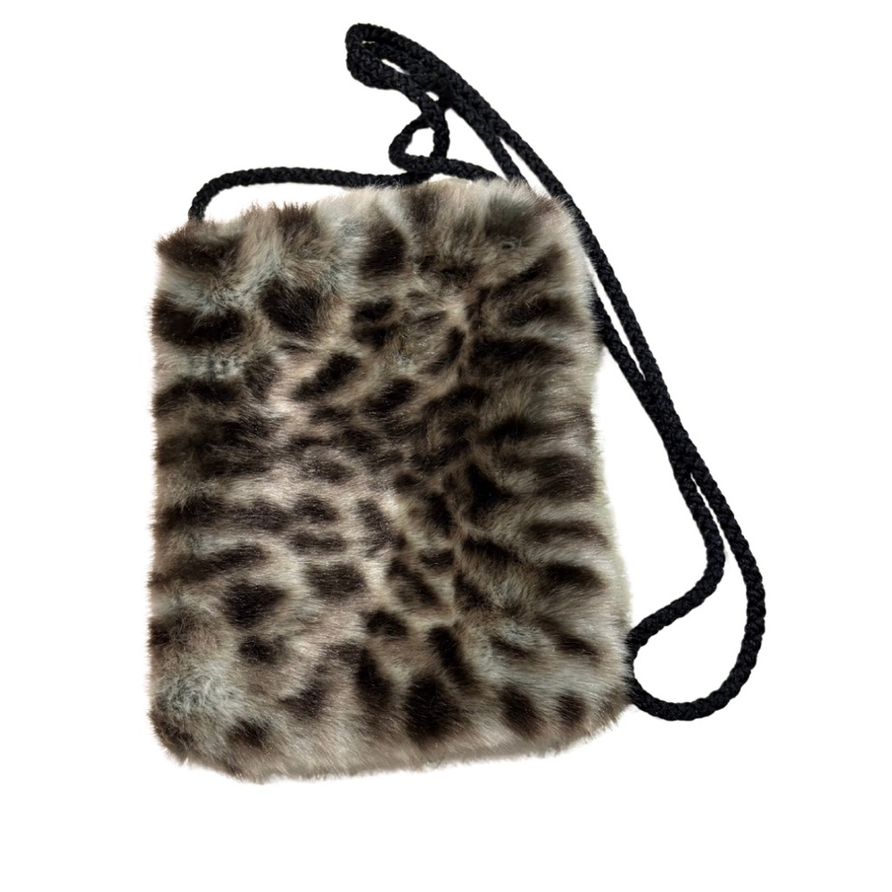 Hello Couture Leopard Print Faux Fur Crossbody Bag Satin Lined OS